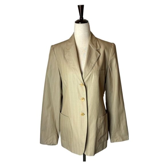 Max Mara Tan Striped Single Breasted 3 Button Lightweight Blazer Size 10 - Picture 1 of 12